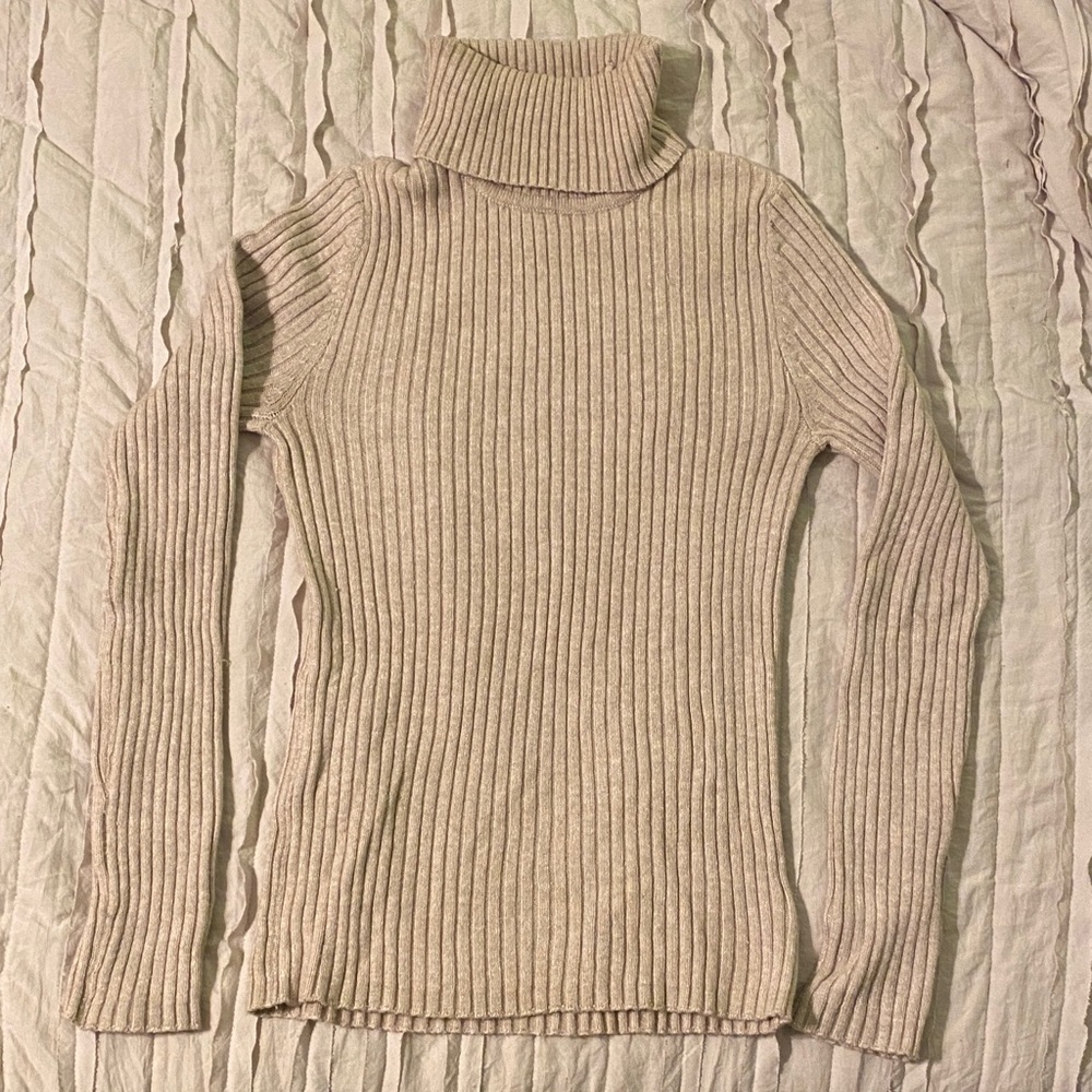 Express Ribbed Turtleneck Sweater - Beige